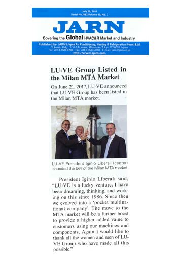 LU-VE Group listed in the Milan MTA Market